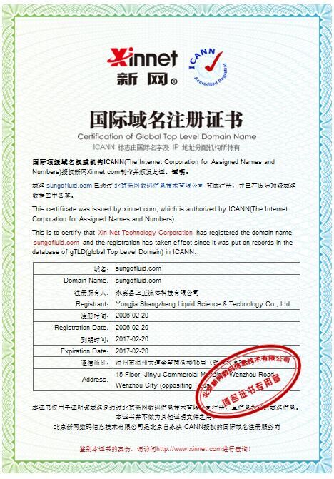 国际域名注册证书